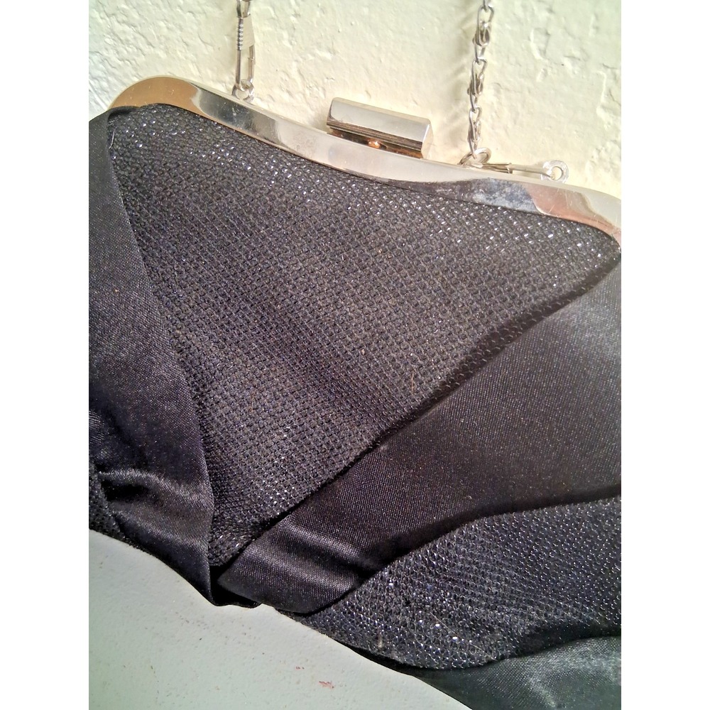 Black Evening Clutch Purse with Glitter Finish, Cross Body Chain